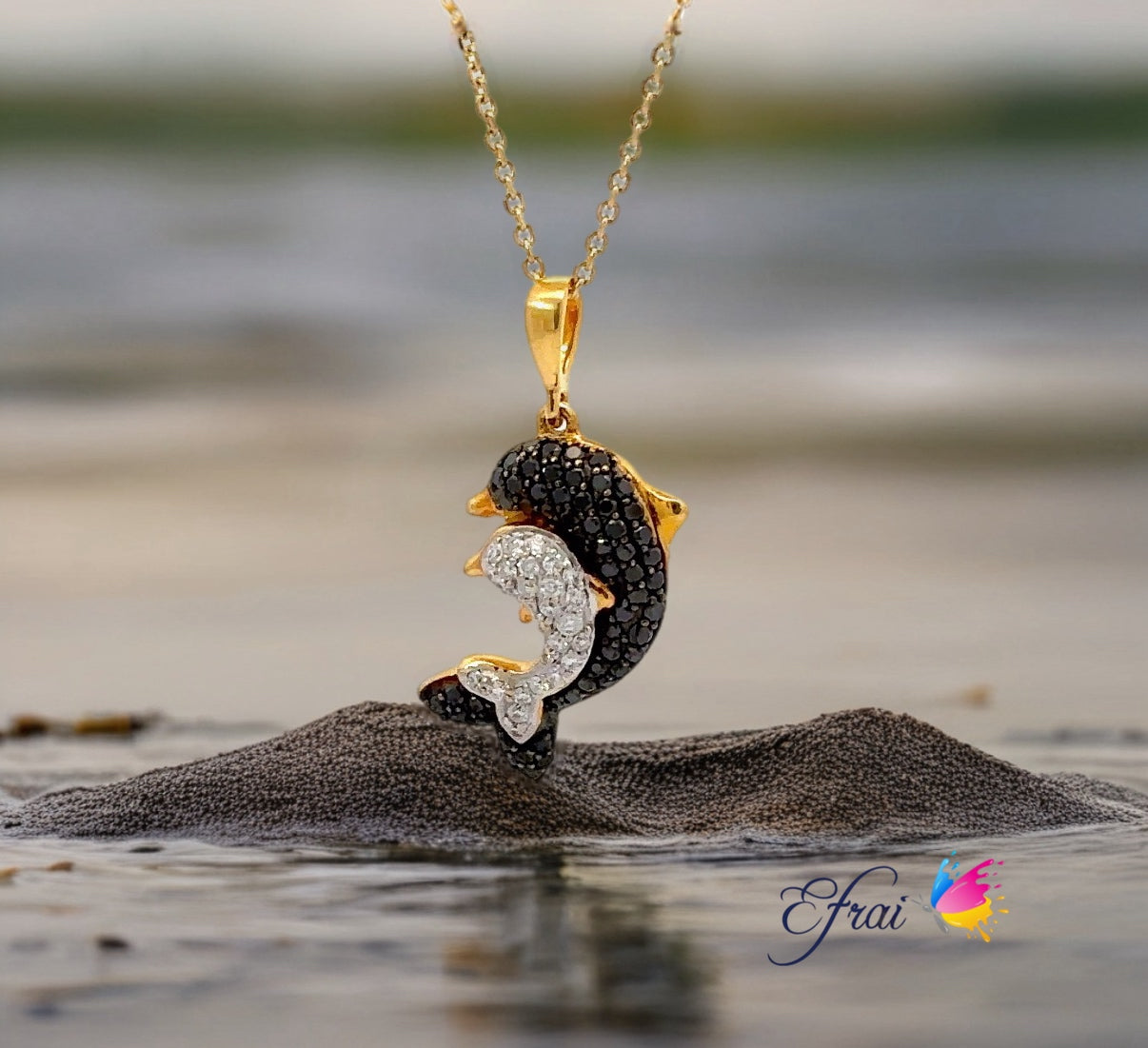 Gorgeous mother and baby dolphin diamonds necklace