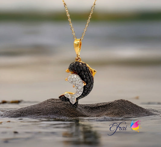 Gorgeous mother and baby dolphin diamonds necklace