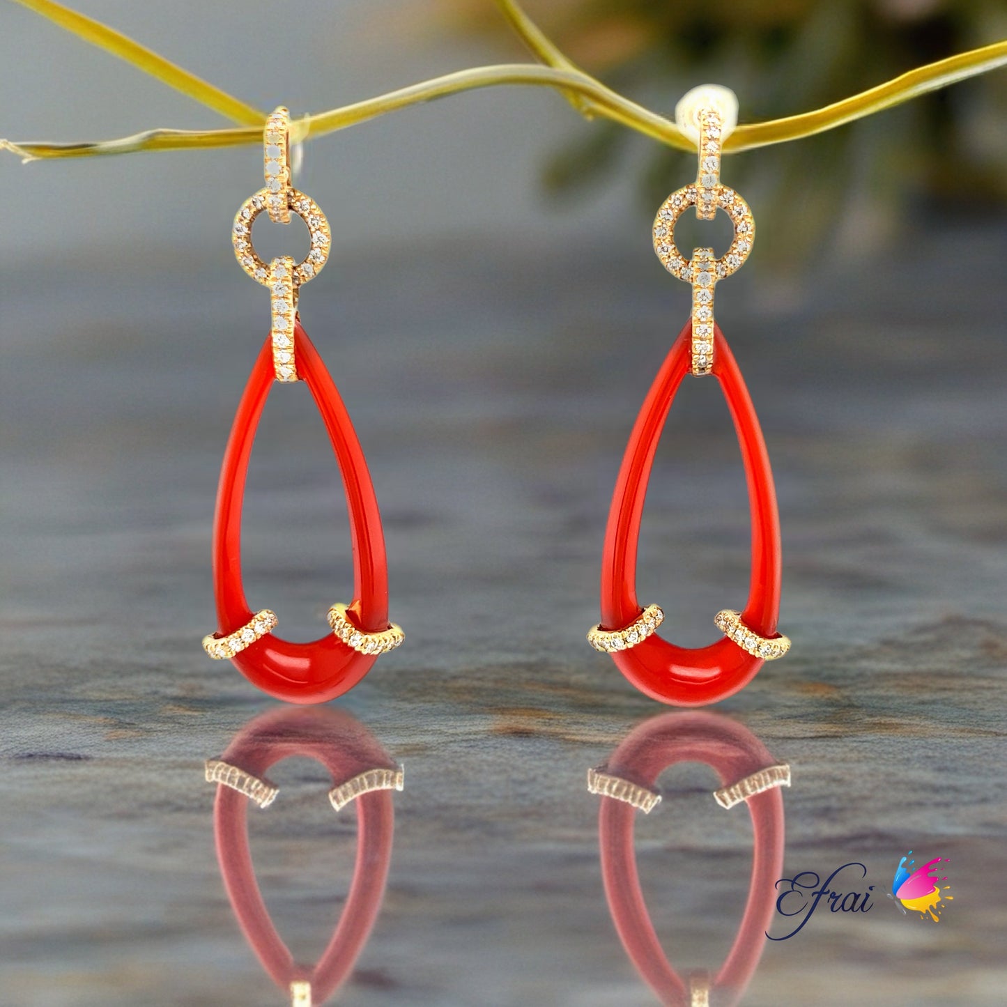 Carnelians diamonds earrings
