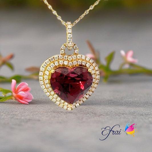 Gorgeous natural vivid red garnet heart diamonds necklace