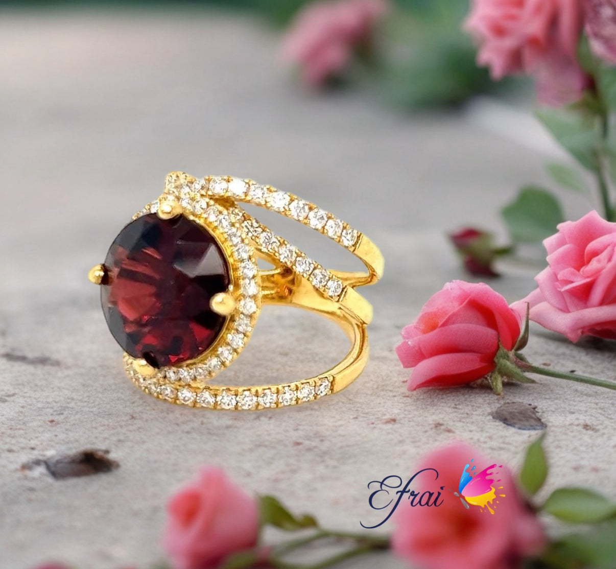 Malayan deep red garnet diamonds ring