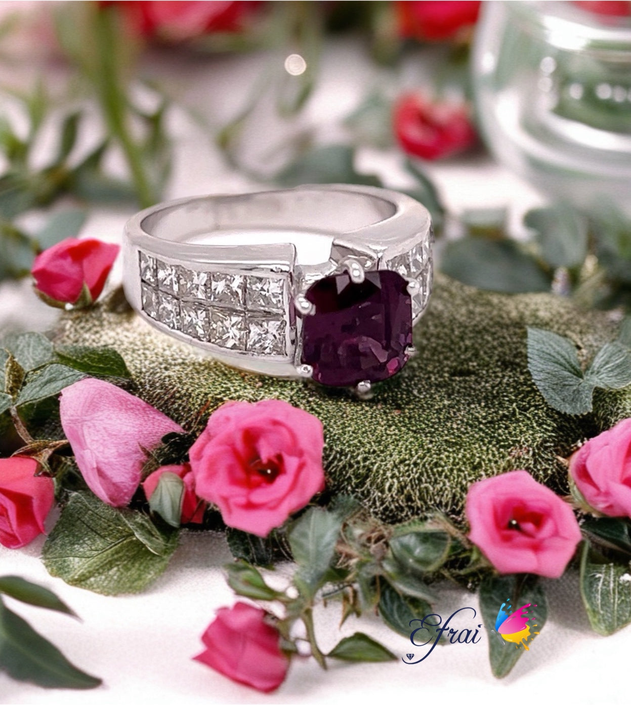 Deep violet spinel and diamonds ring