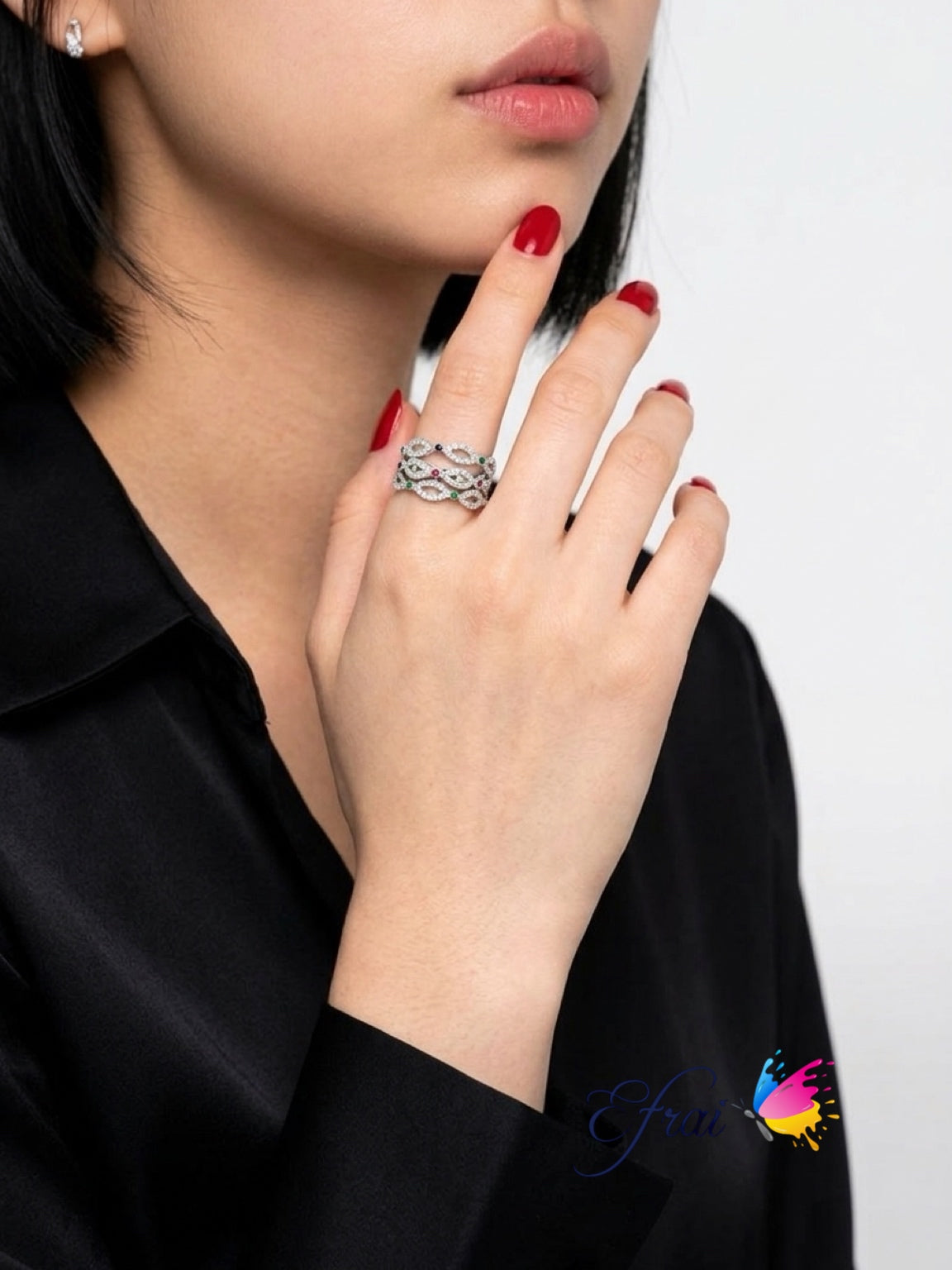 Tricolor gemstones and diamonds band