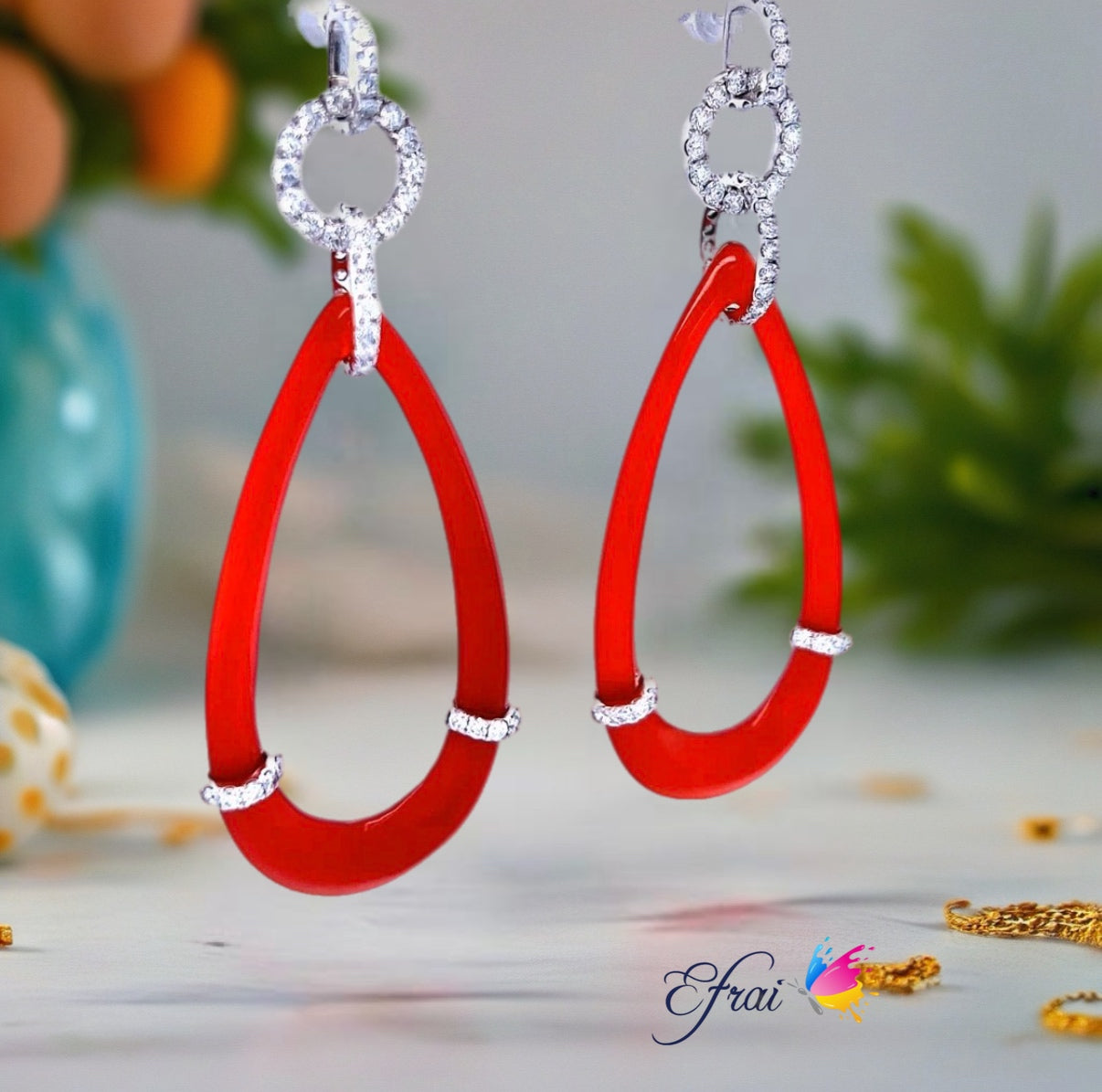 Exotic cut Carnelians and diamonds earrings