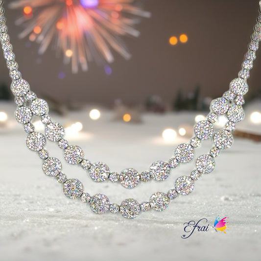 Dazzling Harmony: Double Lines Circles of Diamonds Necklace