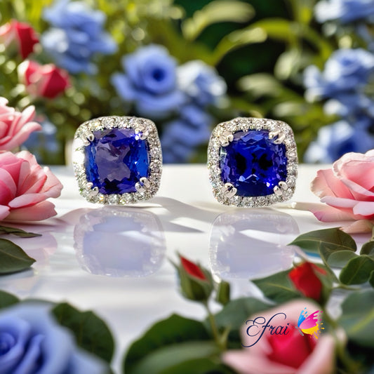 Gorgeous natural cushion tanzanite and diamonds earrings