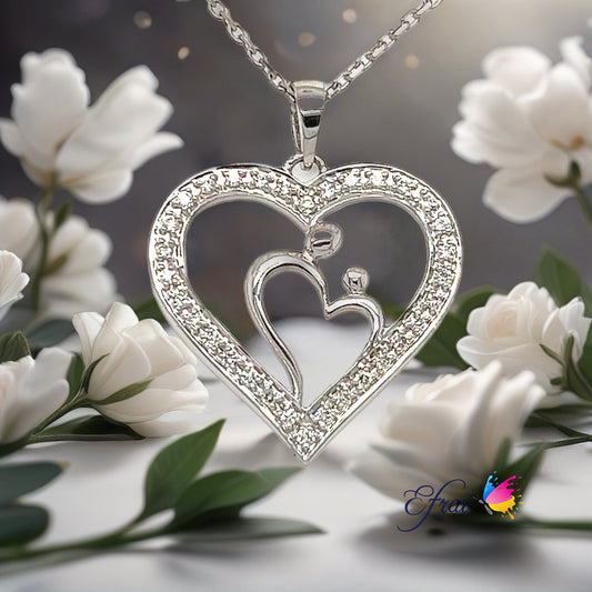 Diamond heart mom & kid necklace