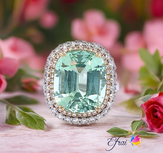 Gorgeous natural Seafoam tourmaline and diamonds ring