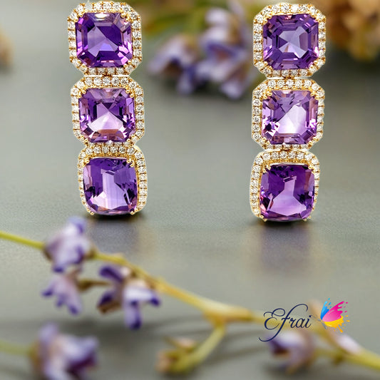 Purple amethyst and diamonds long earrings