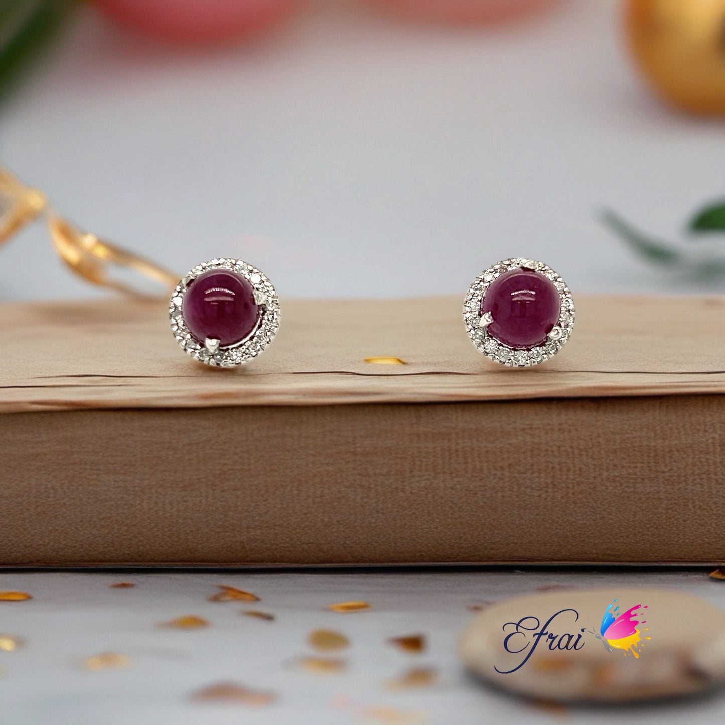 Cabochon ruby and diamonds earrings