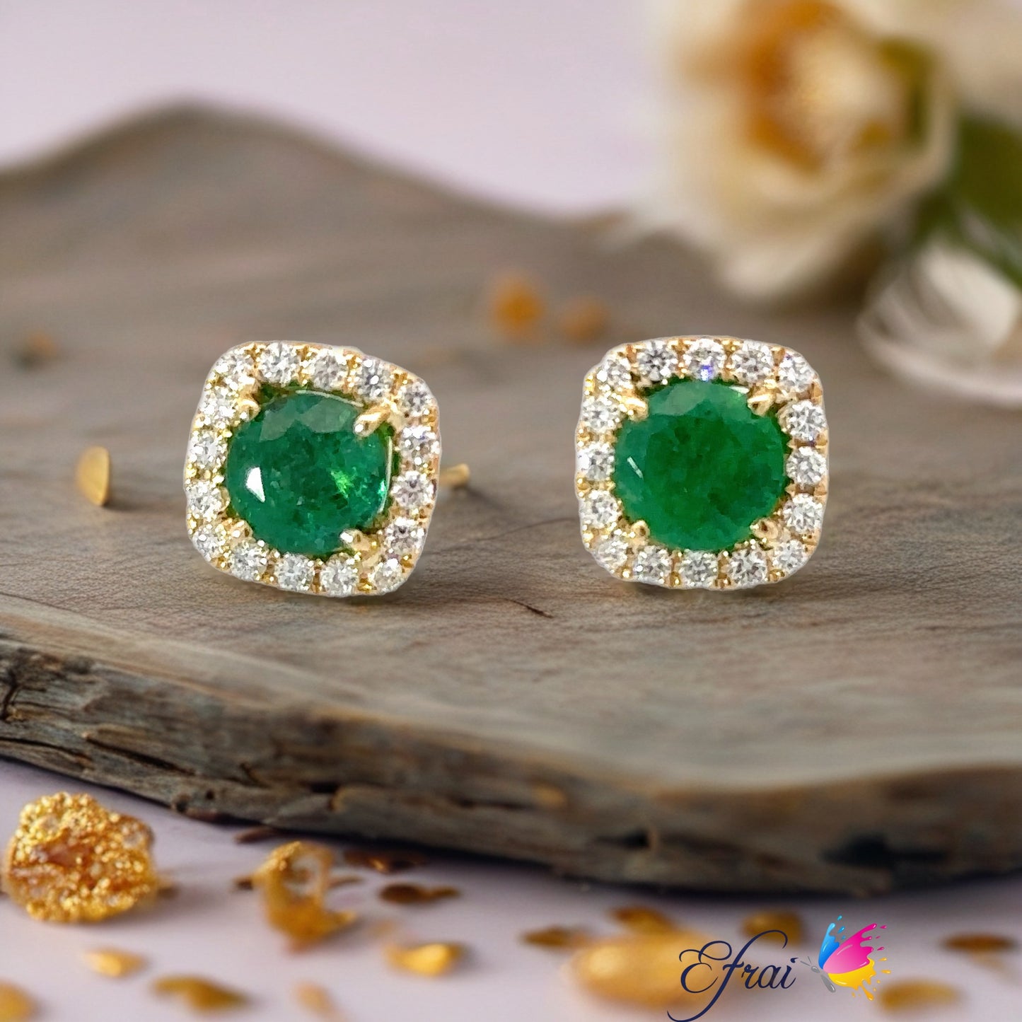 GIA certified Natural emeralds and diamonds studs earrings