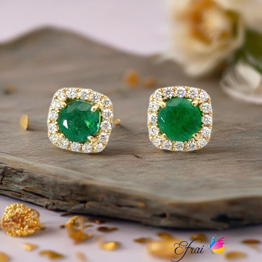 GIA certified Natural emeralds and diamonds studs earrings