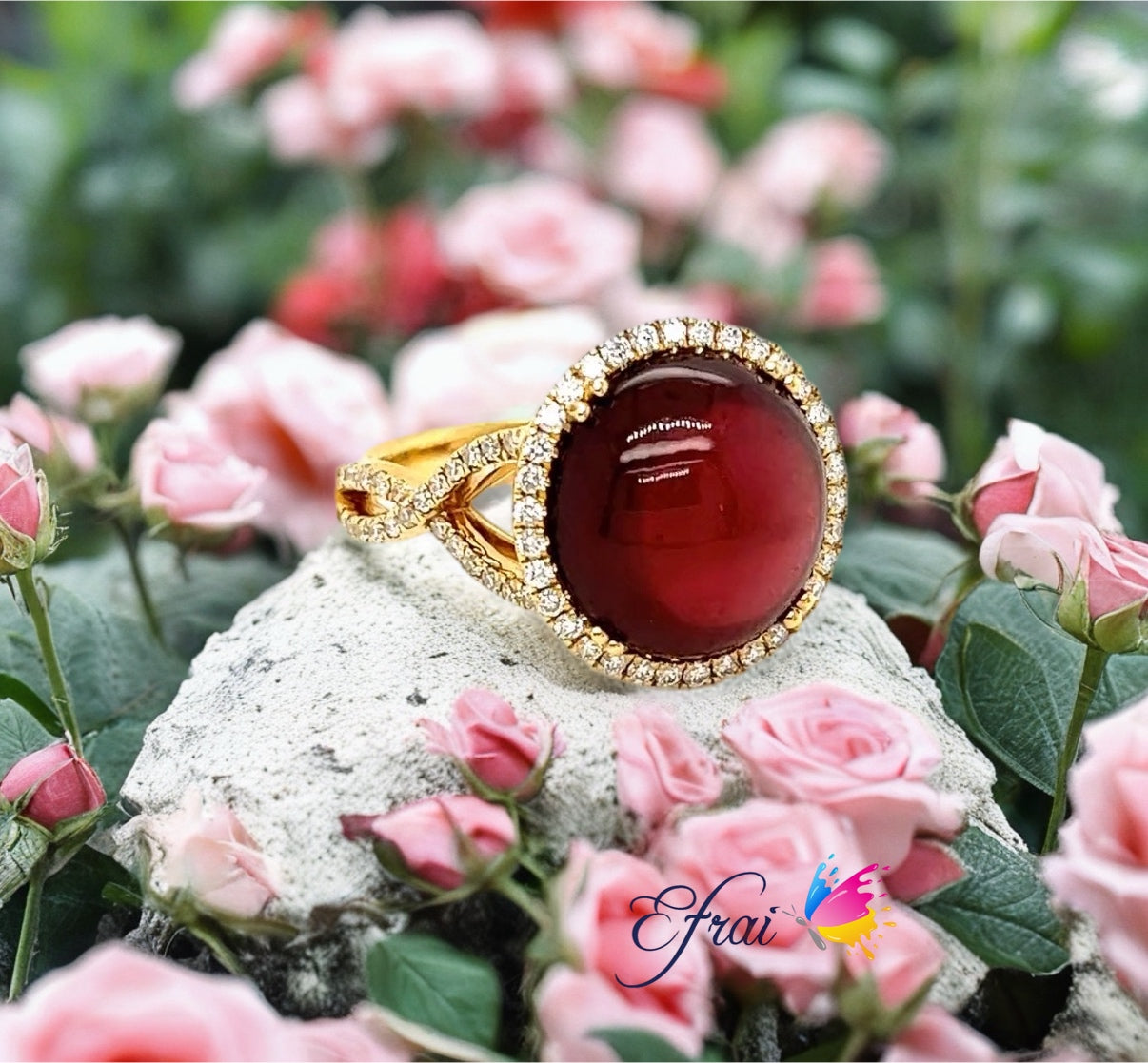 Gorgeous cabochon tourmaline and diamonds ring