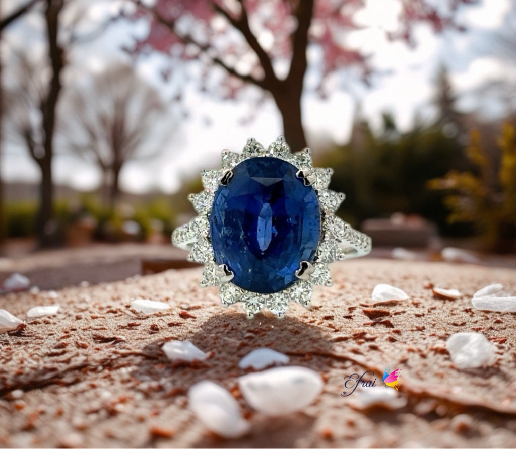 GIA certified natural blue sapphire and diamonds ring