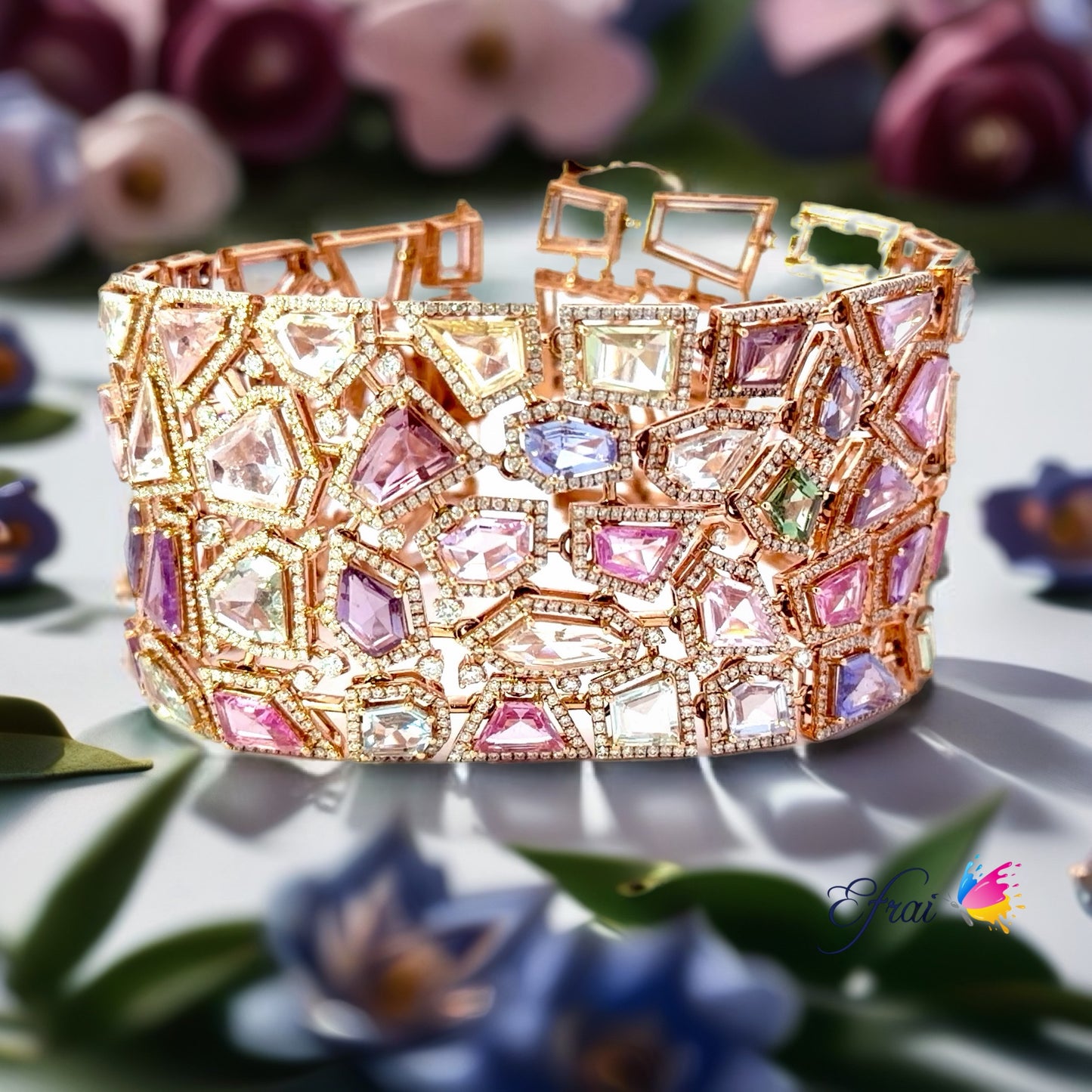 Rose Gold Multi-Color Sapphire Mosaic Chain Bracelet