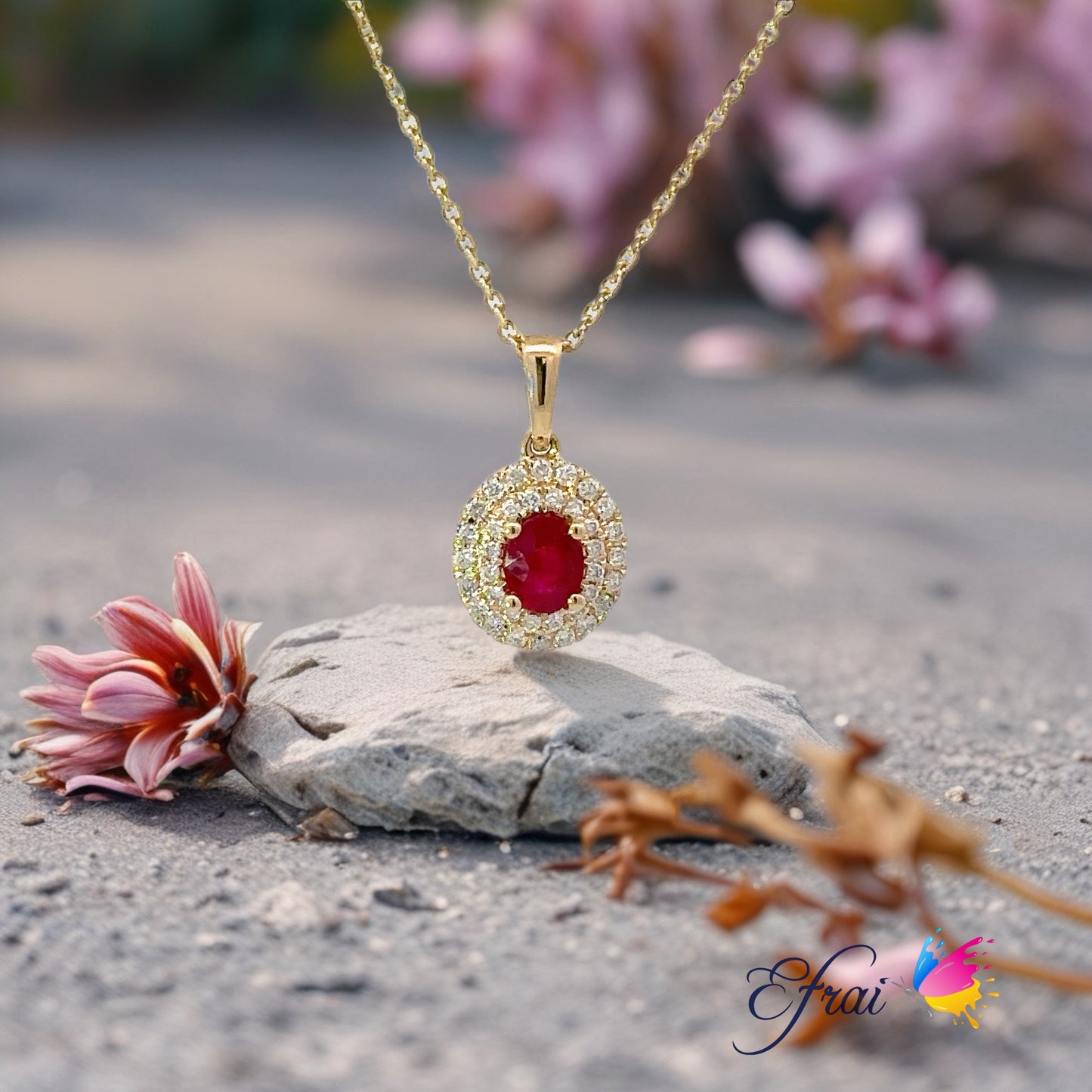 Natural ruby and diamonds pendant