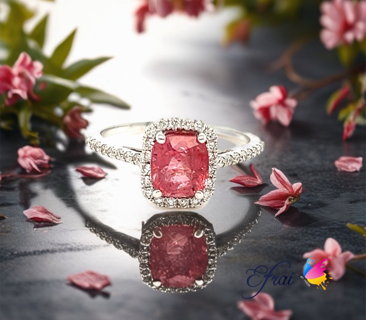 Pink spinel diamonds ring