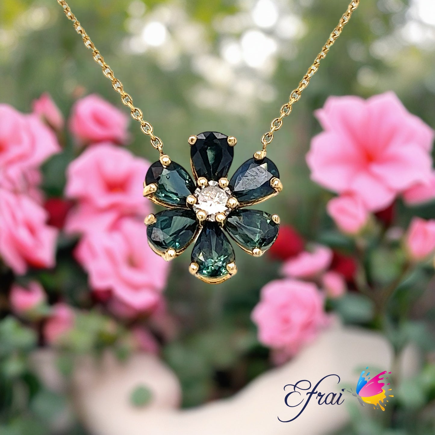 Flower of sapphires and diamonds necklace