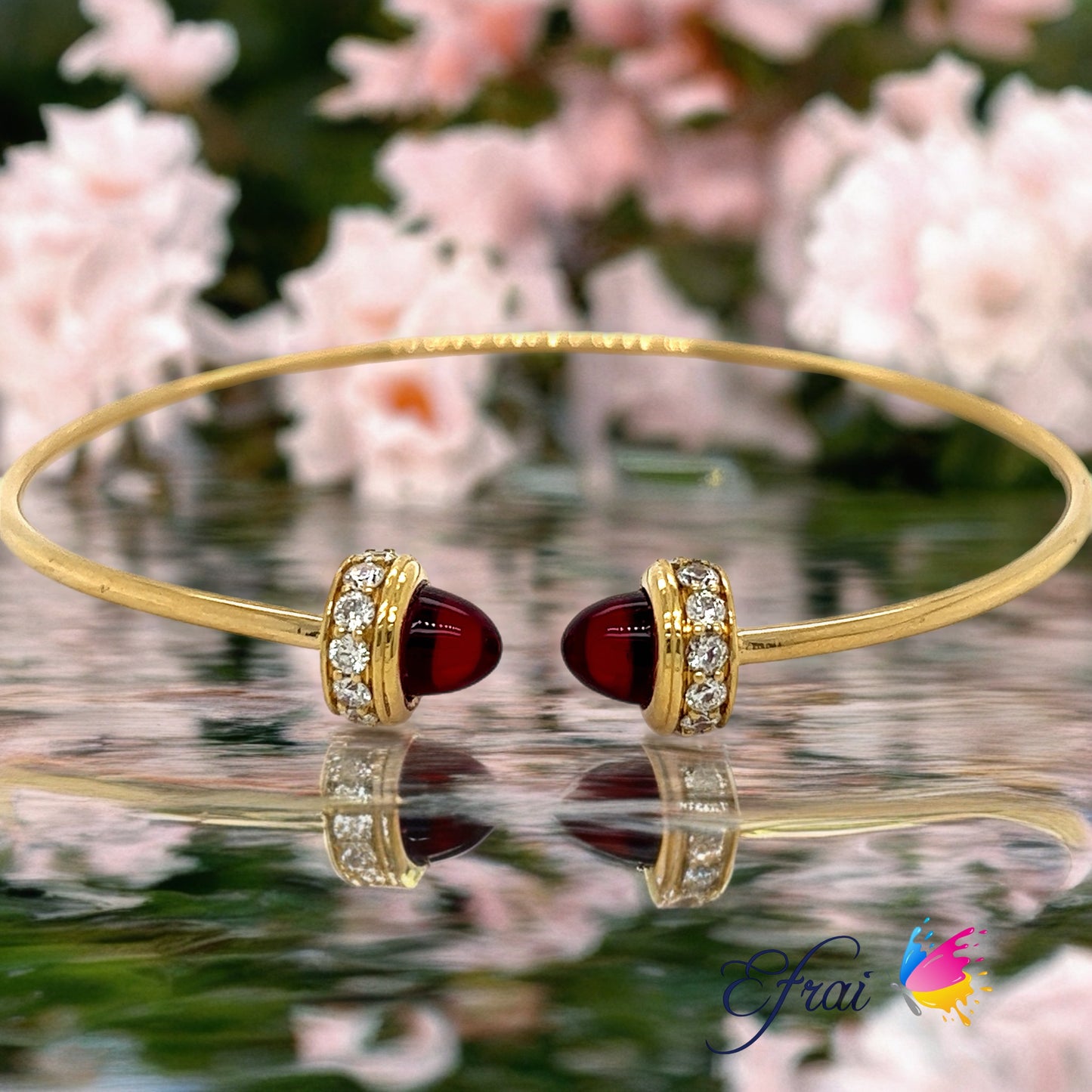 Diamond tourmaline cabochon bangle