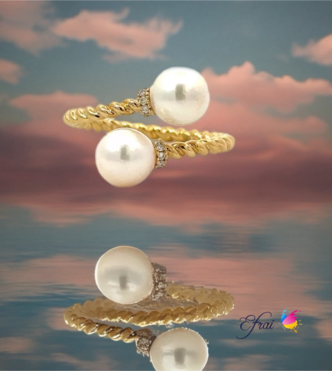 Natural pearls and diamonds ring