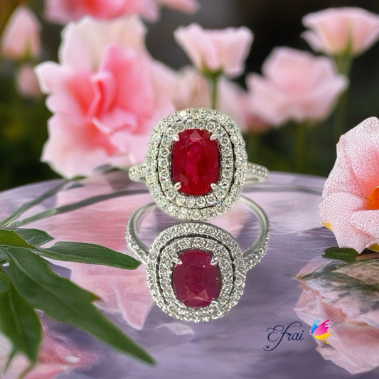 GIA certified Natural deep red ruby and diamonds ring