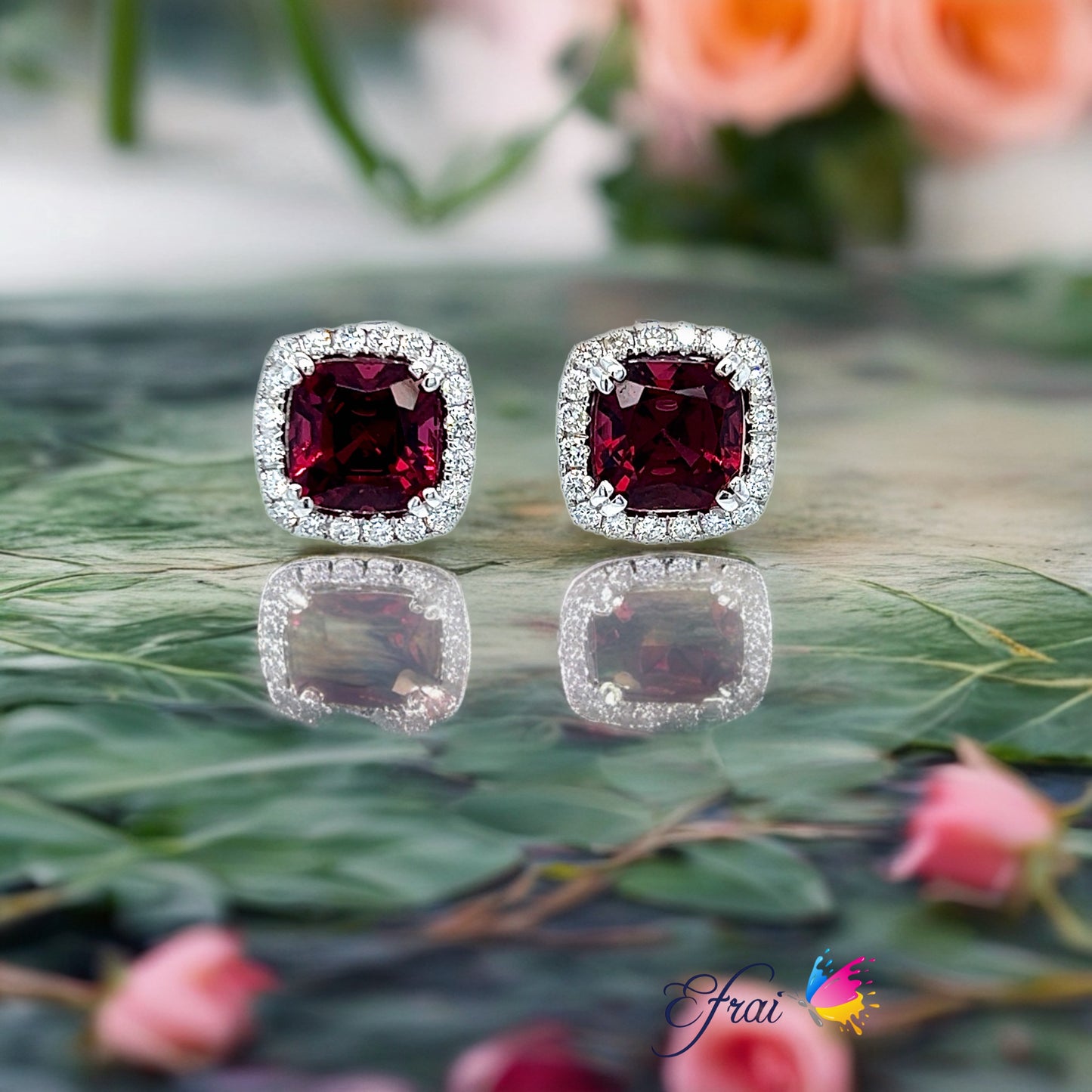 Red Garnet diamonds earrings