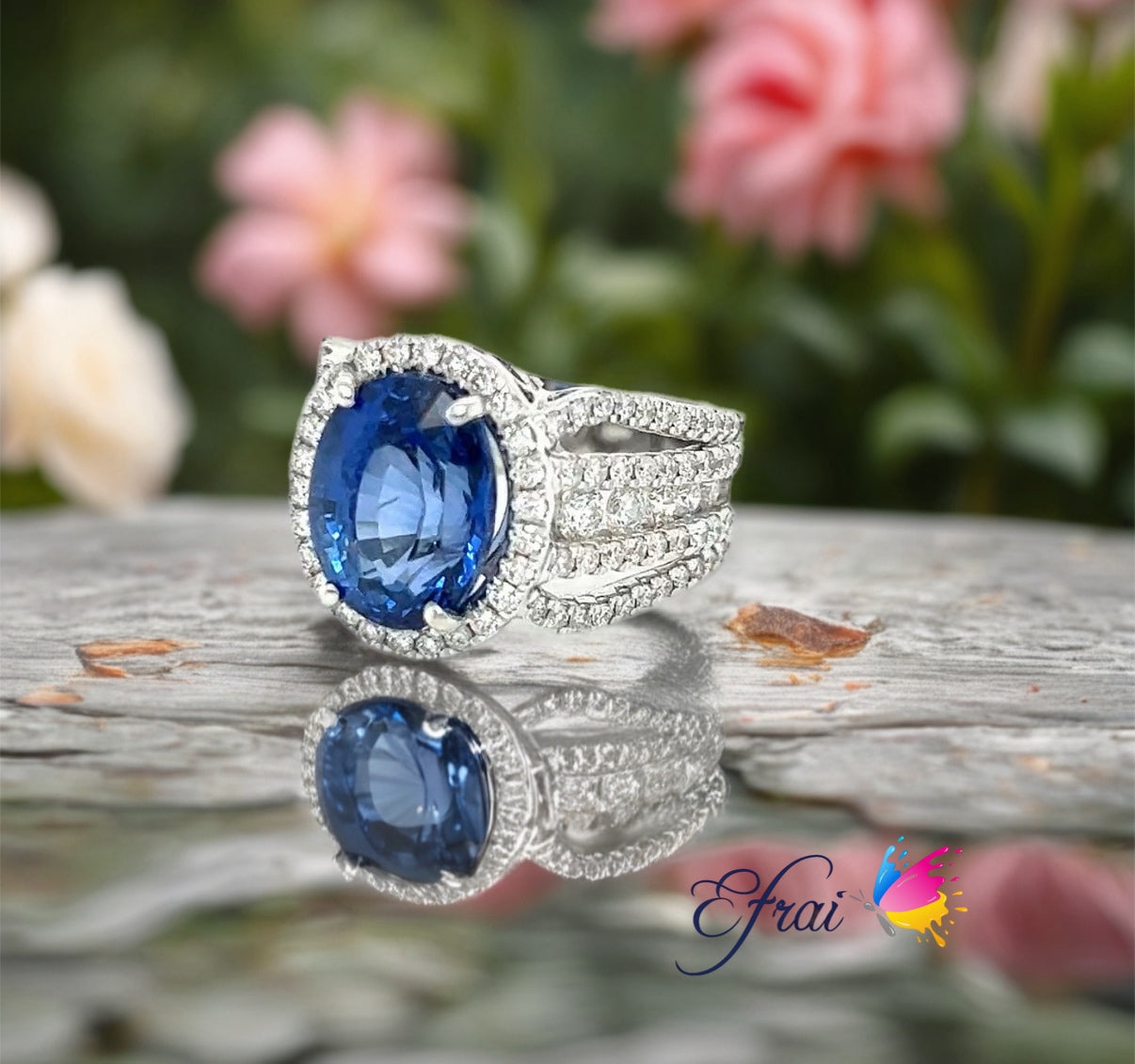 Gorgeous blue oval sapphire and diamonds ring