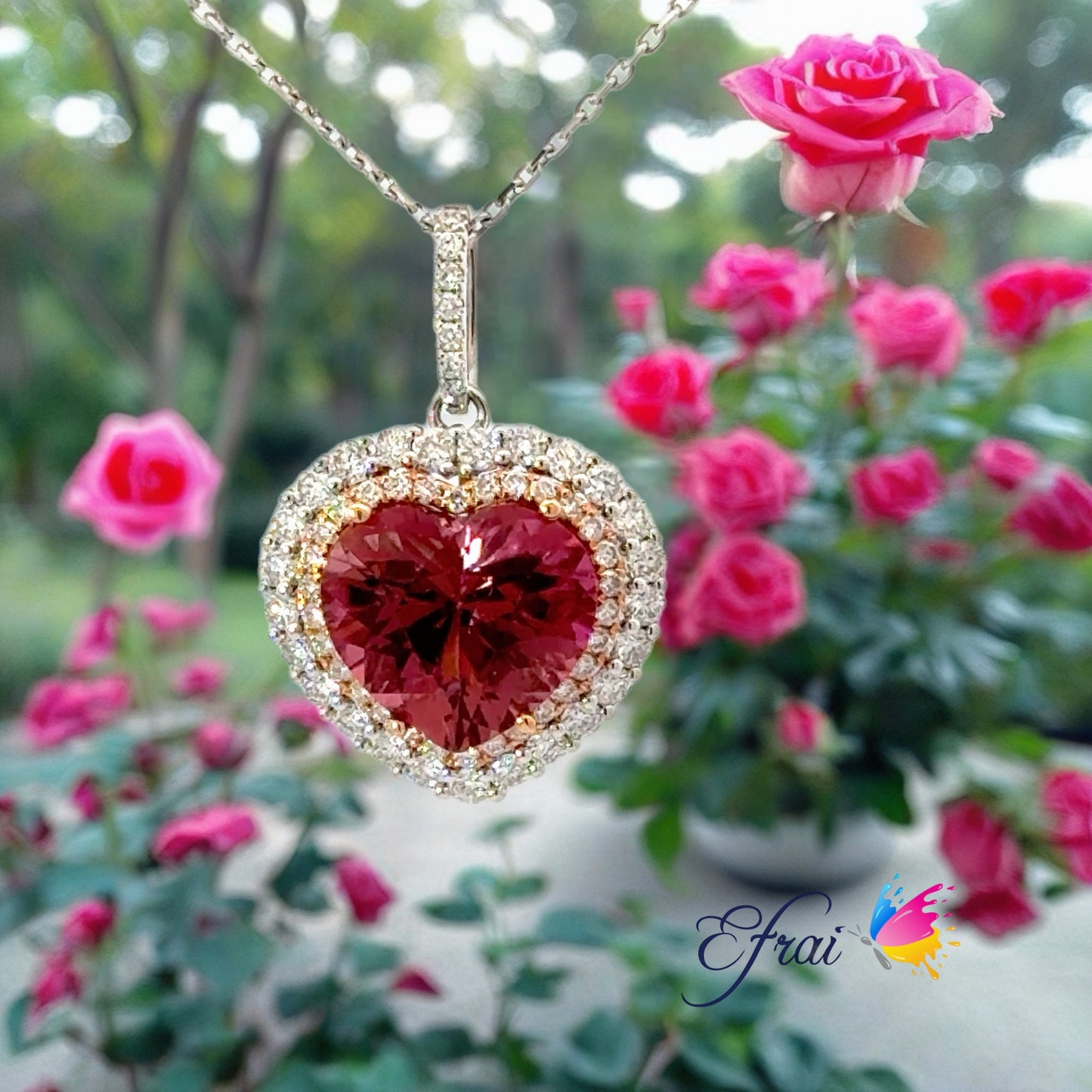 Heart Pink tourmaline and diamonds necklace