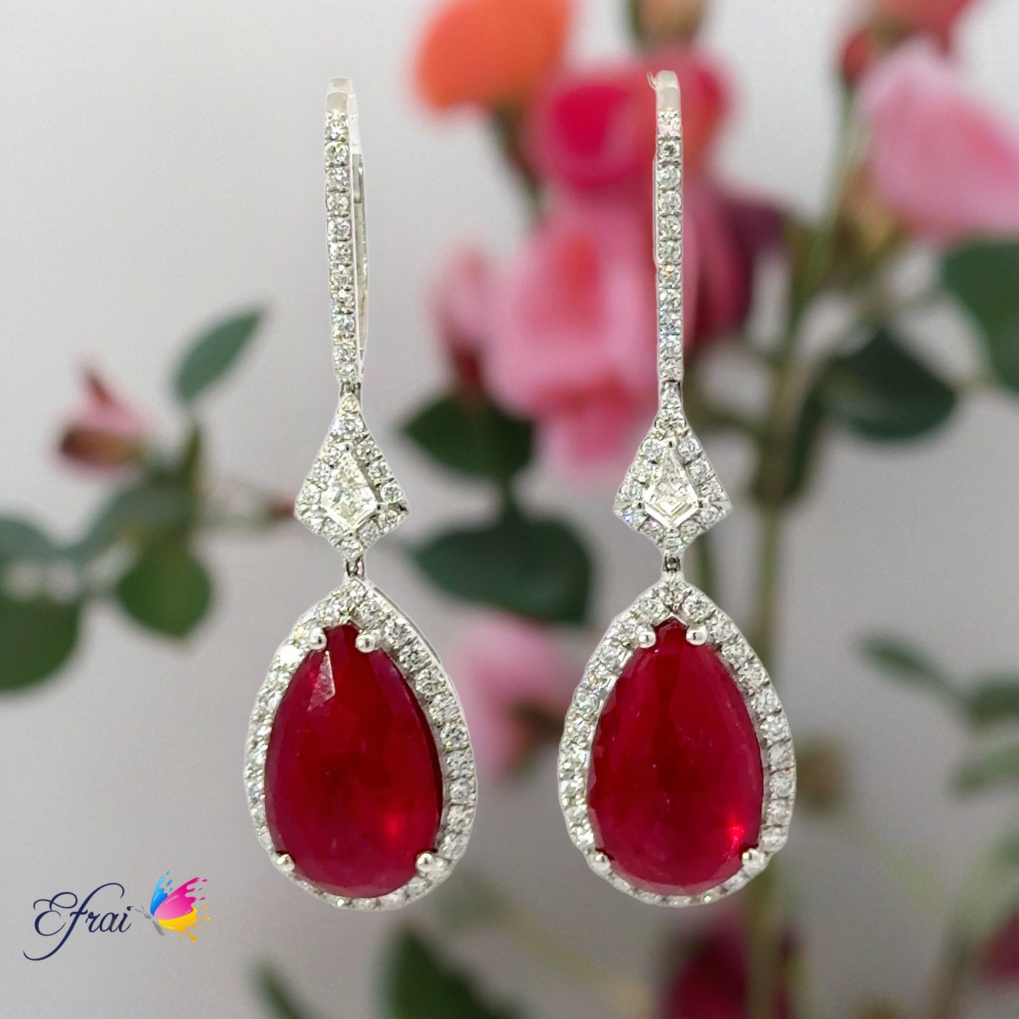 Magnificent Natural Pear shape ruby and diamonds earrings