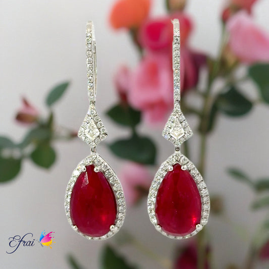 Magnificent Natural Pear shape ruby and diamonds earrings