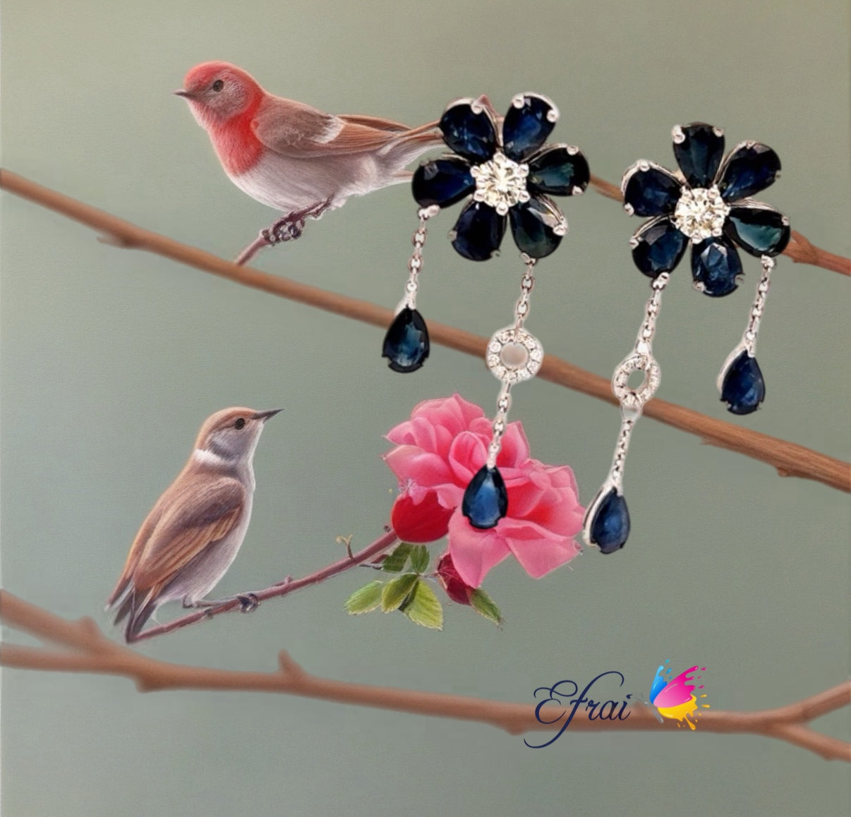 Sapphire flowers diamonds earrings