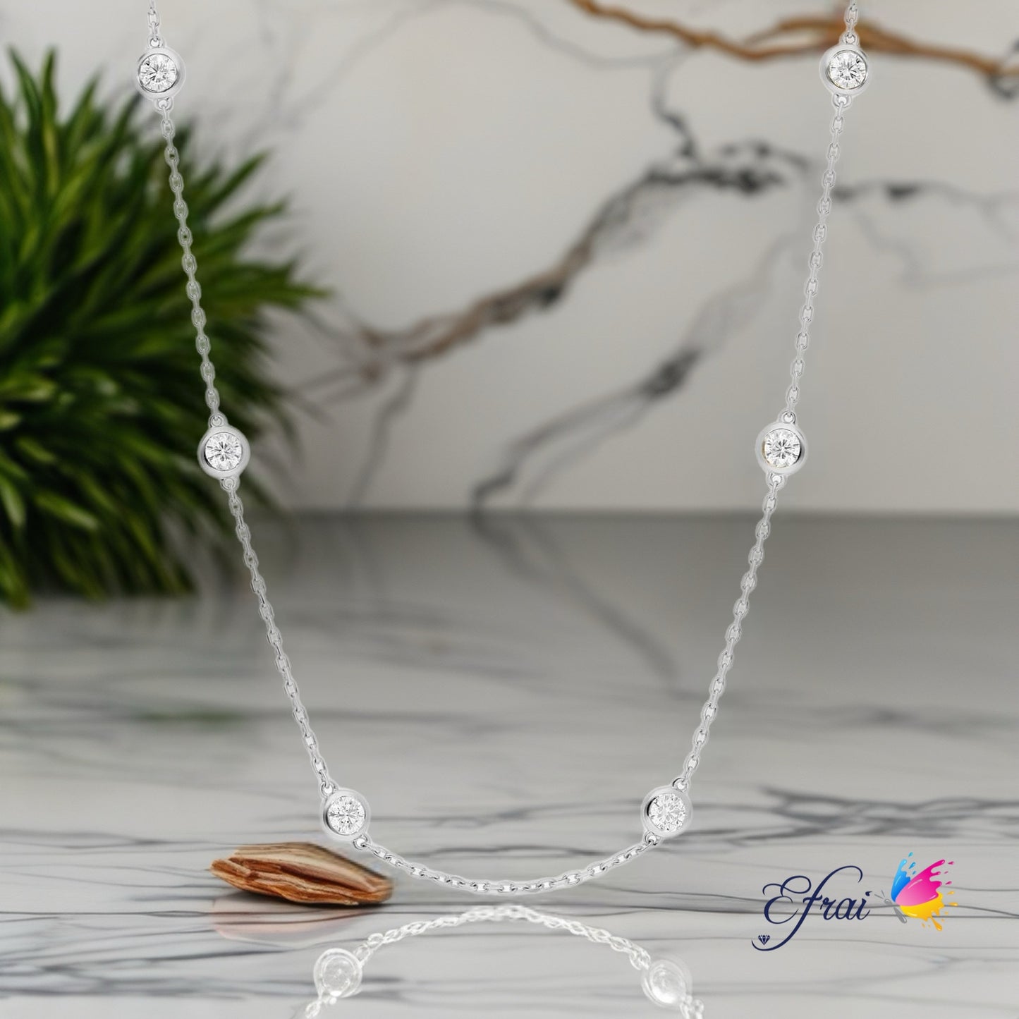 Natural round diamonds by thr yard necklace 22"