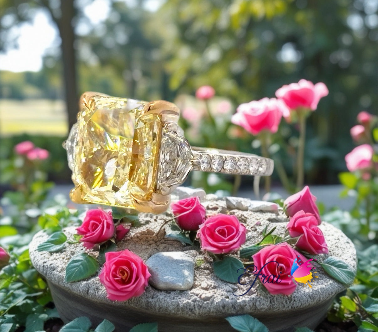 GIA natural Yellow Radiant Diamond  Ring in 18K Yellow and White Gold