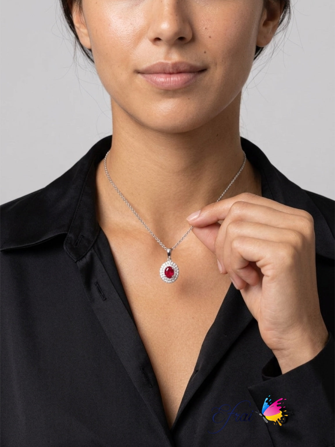Gorgeous natural ruby and double diamonds halo necklace
