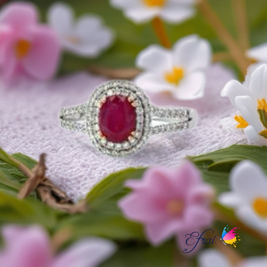 Natural oval ruby and diamonds ring