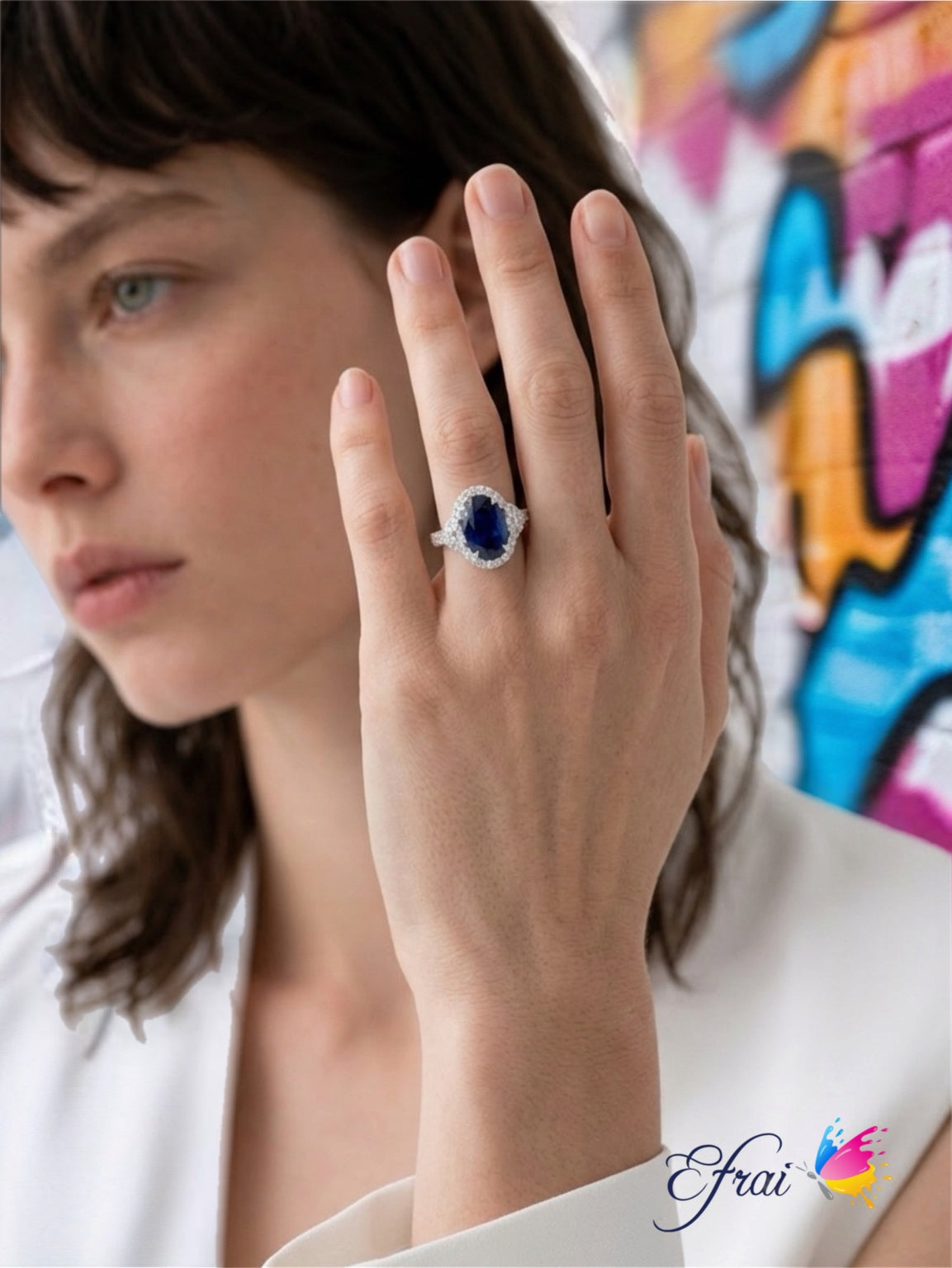 Natural Cushion cut Royal Blue Sapphire Cocktail Ring in White Gold