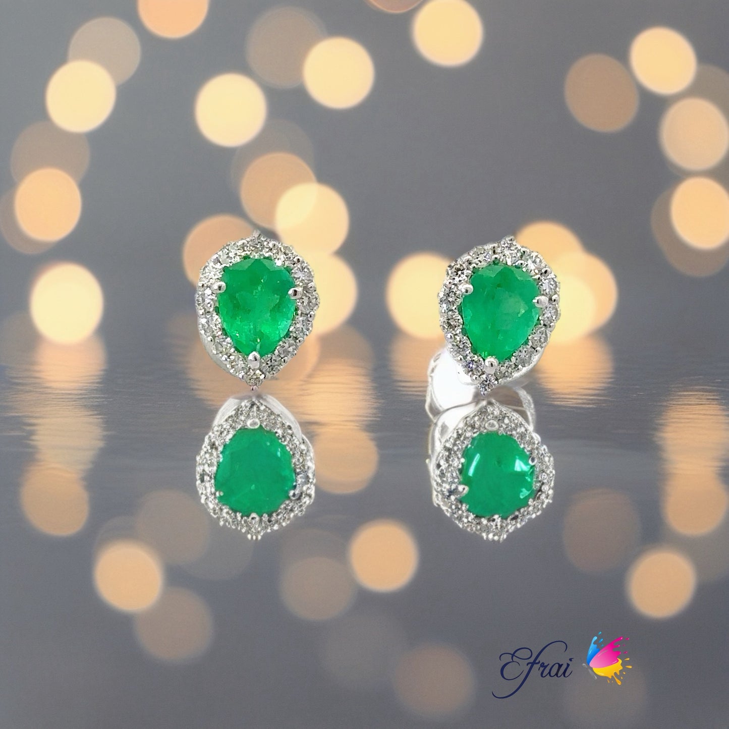 Natural Colombian emeralds and diamonds earrings