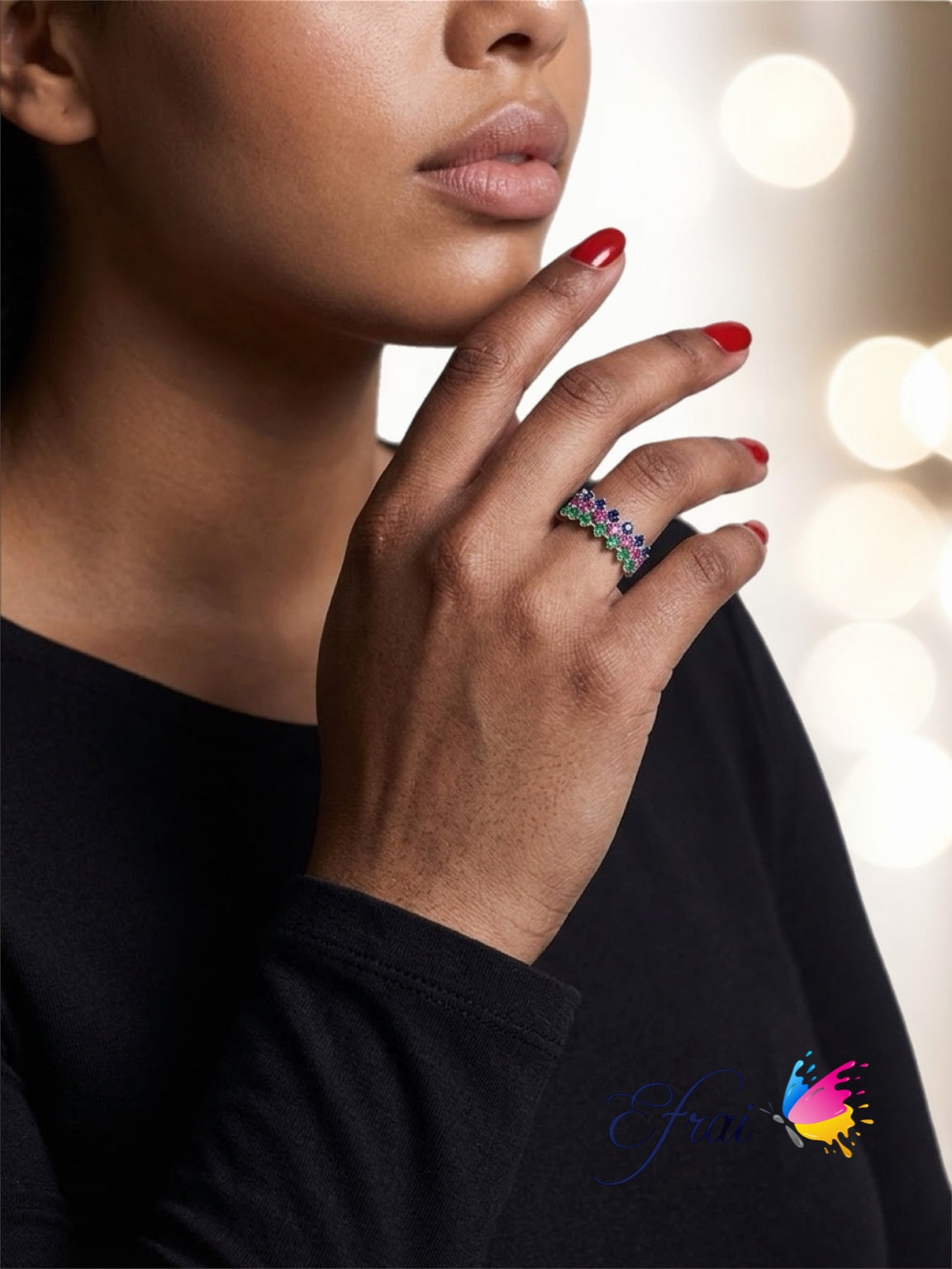 Tricolor gemstones and diamonds band
