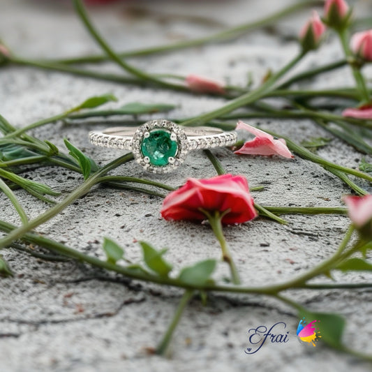 Natural green emerald diamonds ring