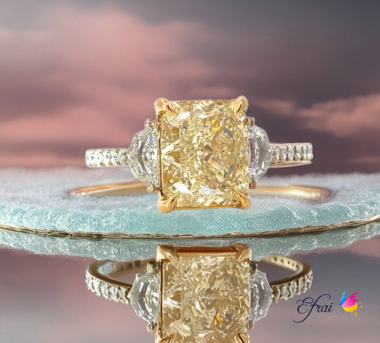 GIA natural Yellow Radiant Diamond  Ring in 18K Yellow and White Gold