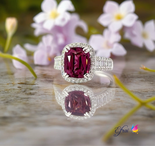 GIA Deep burgundy natural Garnet and diamonds ring