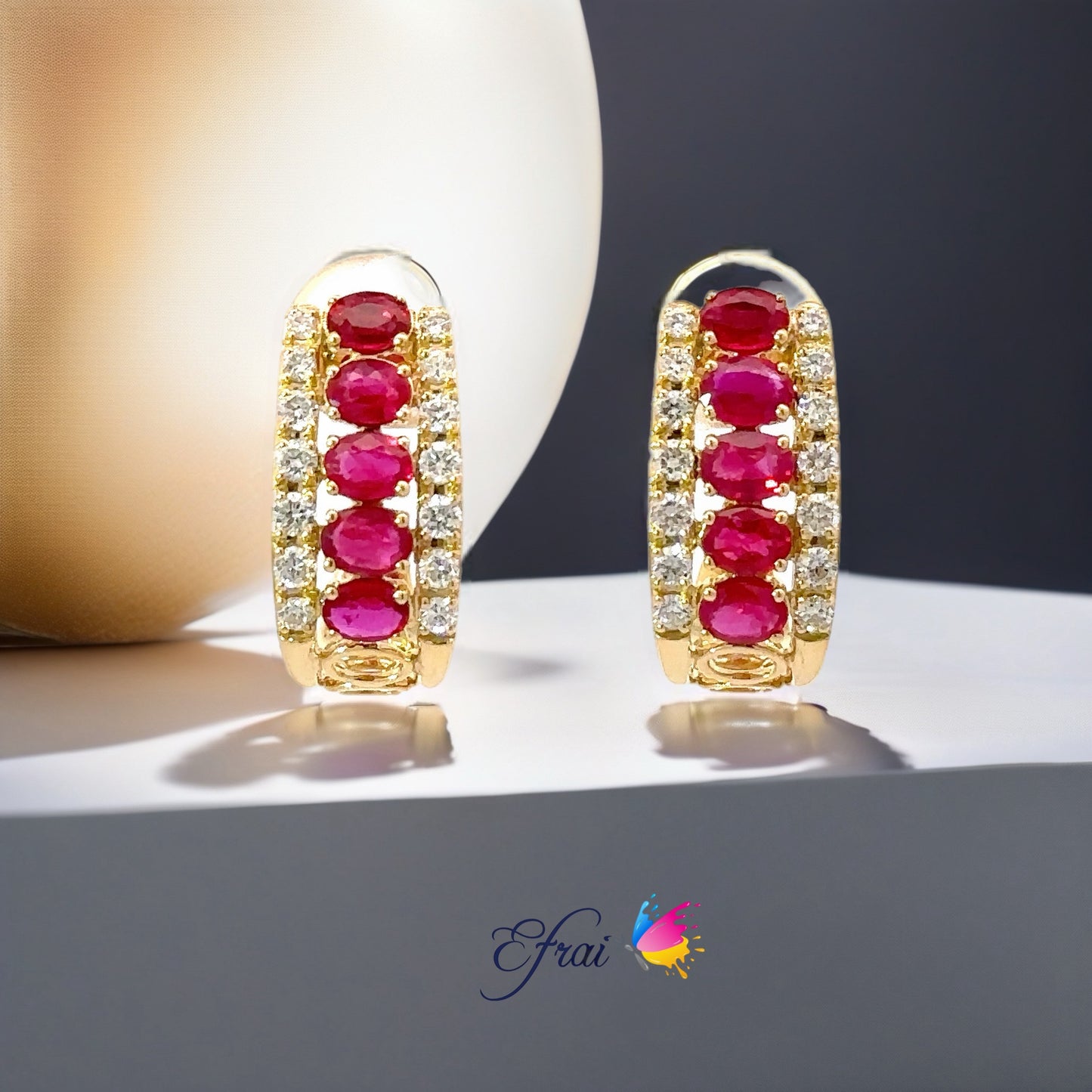 Gorgeous natural red rubies and diamonds earrings