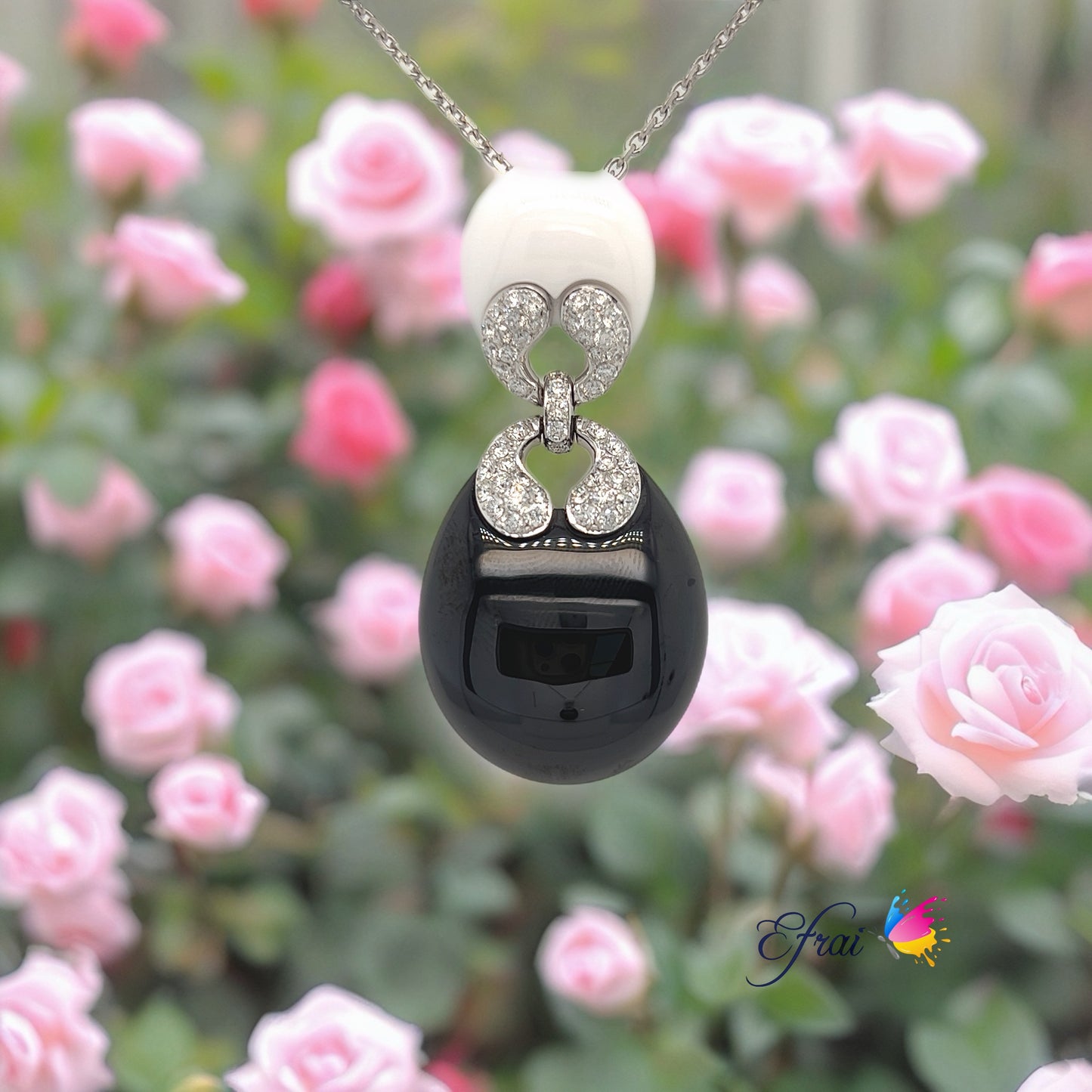 Onyx agathea diamonds necklace
