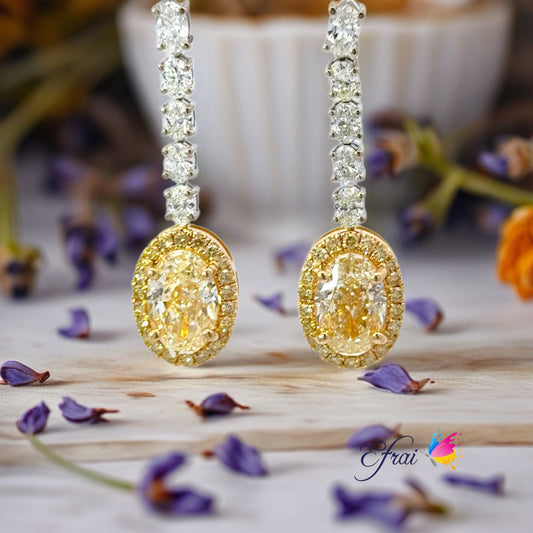 18K Yellow Gold Drop Earrings with CGL Fancy Yellow Oval Cut Diamonds