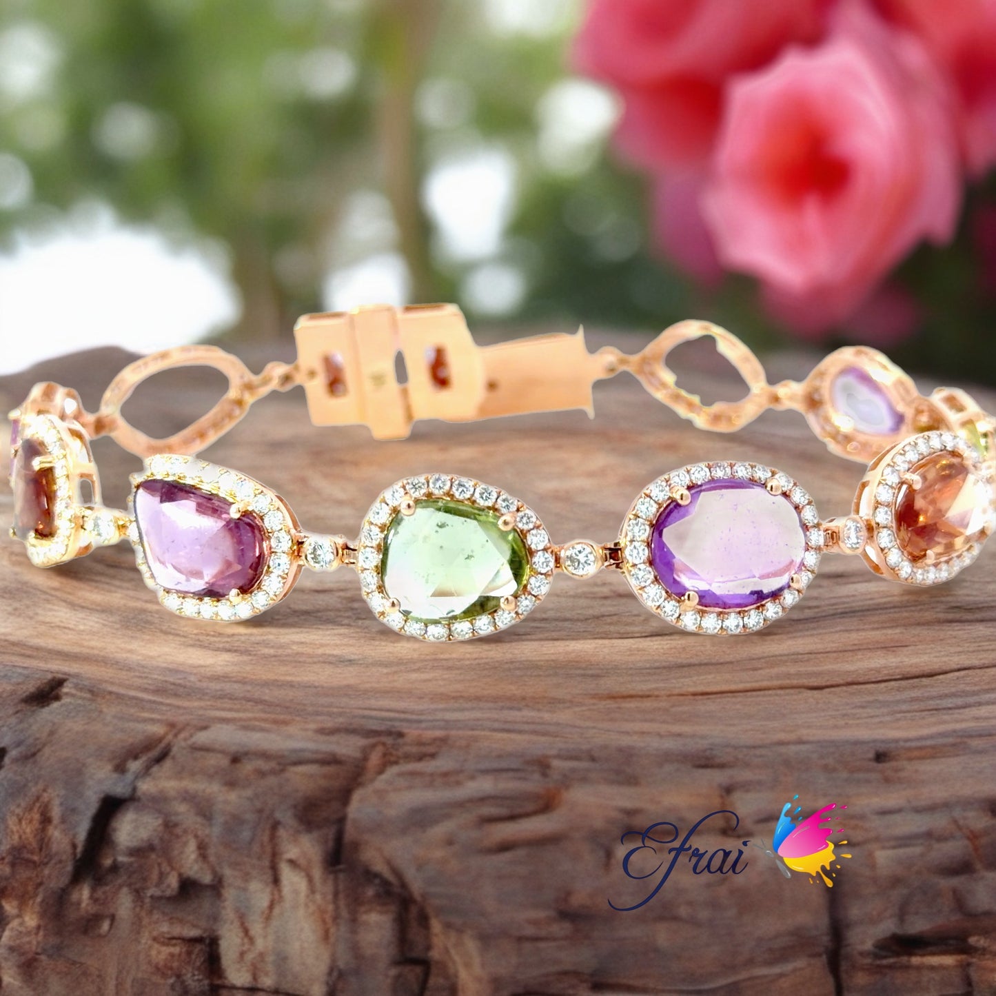 Exquisite certified natural mixed colors sapphires and diamonds bracelet