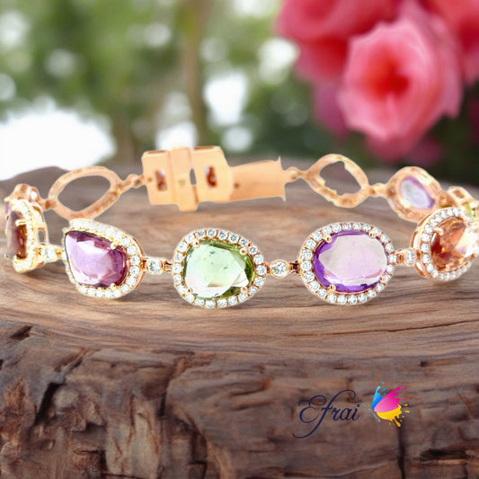 Exquisite certified natural mixed colors sapphires and diamonds bracelet