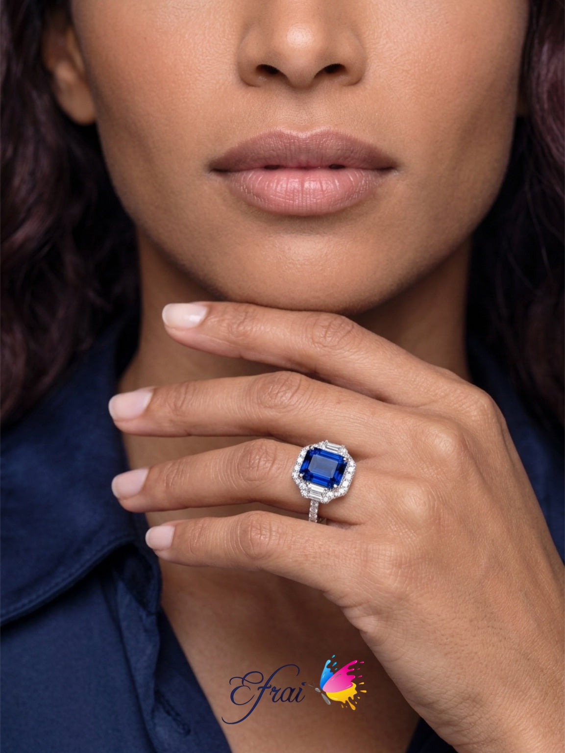 GIA Natural Emerald-Cut Royal Blue Sapphire and Diamonds Ring in White Gold