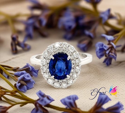 GIA Oval blue sapphire diamonds ring