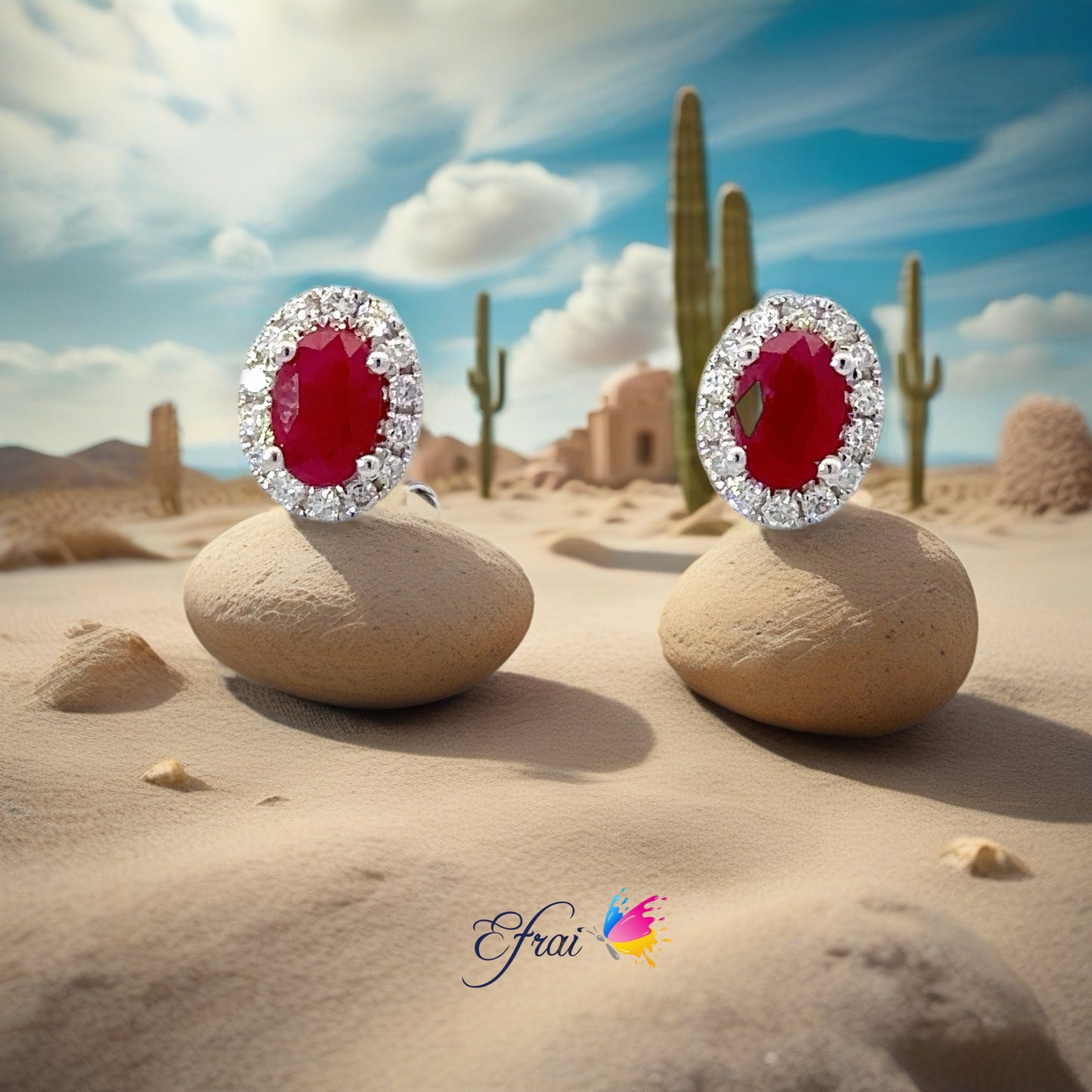 Natural rubies and diamonds earrings