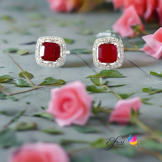Gorgeous natural red rubies and diamonds earrings